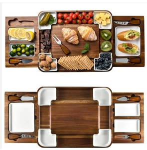 Plateau à fromage coulissant en acacia, plateau en bois polyvalent comme cadeau <span class=keywords><strong>de</strong></span> pendaison <span class=keywords><strong>de</strong></span> crémaillère, décoration <span class=keywords><strong>de</strong></span> cuisine <span class=keywords><strong>de</strong></span> style campagnard - Product Image 3