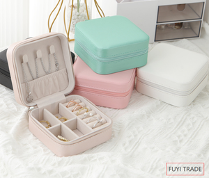 Portable PU Leather Jewelry <b>Box</b> with Zipper for Kids for Storing Necklace Ring <b>Earrings</b> Studs for Travel - Product Image 3