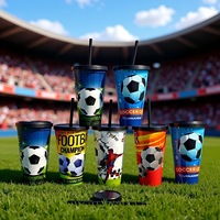 Nouvelle conception, logo personnalisé, motif de football, gobelet à eau 600/450 ml, grande capacité, matériau écologique, gobelet à paille monocouche