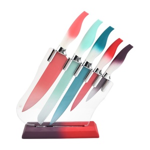 Colorful Stainless Steel Kitchen Knife Chef Knife Set Peeler Kitchen Accessories Knife Se with <b>Acrylic</b> Knife <b>Block</b> - Product Image 2