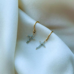 Freshwater Pearls Beaded Cross Earrings 18k Gold Plated Hoop Earrings Waterproof <b>Unique</b> Design Handmade Jewelry <b>for</b> <b>Her</b> <b>Gifts</b> - Product Image 5