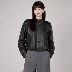 Nouvelle Collection 2026 : Blousons Utilitaires <span class=keywords><strong>en</strong></span> PU <span class=keywords><strong>pour</strong></span> <span class=keywords><strong>Femme</strong></span> – Style <span class=keywords><strong>Aviateur</strong></span>, Col Montant, Boutons, Poches à Rabat, Coupe Ajustée, Manteaux Courts <span class=keywords><strong>en</strong></span> <span class=keywords><strong>Cuir</strong></span> <span class=keywords><strong>pour</strong></span> Automne-Hiver - Product Image 1