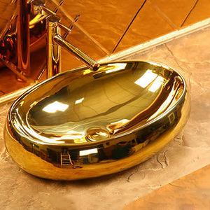 Vàng Khách Sạn Trang Trí Nội Thất Chậu Rửa Sang Trọng Gốm Vòng Bảng Counter Top Brushed Vàng Màu Bồn Rửa Phòng Tắm Rửa Mặt Rửa Tay Lưu Vực - Product Image 3