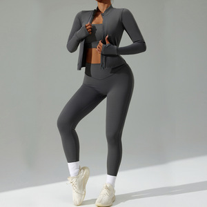 Ensemble de vêtements de sport pour femmes FH, <span class=keywords><strong>3</strong></span> pièces, tenue de yoga, soutien-gorge de sport, leggings, veste, vêtements de sport à séchage rapide, vêtements de course à pied, fitness, usine OEM - Product Image 2