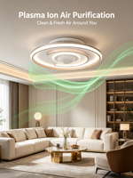 Ventilateur de plafond moderne Yeyun à nervures, sans pales, LED dimmable + purificateur d'air, télécommande, pour chambre à coucher