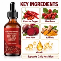 Extrait de Poivre de Cayenne, Extrait d'Aubépine, Racine de Betterave, Curcuma, Gouttes Liquides, Vitamine D3K2, Liquide Oral Multi-Herbes pour la Gestion de l'Énergie