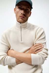 Pull pour hommes en coton personnalisé Blanc pur Pull à col montant zippé et simple à manches longues Pull de sport - Product Image 2