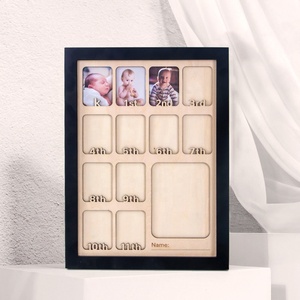 Marco de fotos para bebé recién nacido, ÁLBUM DE REGISTRO DE CRECIMIENTO DE MADERA, marco de señal de 1 año de cumpleaños - Product Image 1