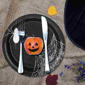 Platos de Papel con Diseño de Luna Llena y Murciélagos, Estilo Moderno, Venta Directa de Fábrica, Artículos para Fiestas de Halloween, Vajilla y Decoraciones Más Vendidas - Product Image 2