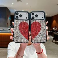 Coque de téléphone de luxe en acrylique avec strass en forme de cœur pour iPhone 17 Pro Max, étui hybride antichoc orné de diamants