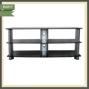 Mesa de vidrio de centro de entretenimiento de 3 niveles <span class=keywords><strong>para</strong></span> <span class=keywords><strong>TV</strong></span> de hasta <span class=keywords><strong>55</strong></span> <span class=keywords><strong>pulgadas</strong></span>, tubos redondos de metal y vidrio templado - Product Image 3