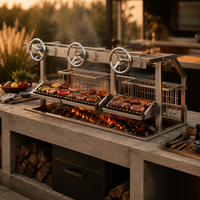 Barbecue au charbon de bois argentin Santa Maria commercial avec trois grilles de cuisson réglables par manivelle pour barbecue en plein air