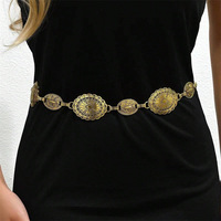 Ceintures de chaîne Boho classiques pour femmes Liens de taille Concho en métal réglables pour robes Jeans Western Cowgirl Look