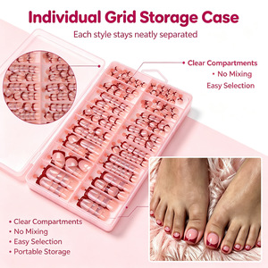 Lot de 160 faux ongles d'orteils en ABS, style français, courts, couleur nude, réutilisables, à couverture complète, forme carrée, à presser - Product Image 6
