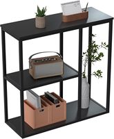 Table console de rangement industrielle noire à 3 niveaux pour entrée ou salon Table de canapé étroite moderne
