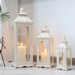 Lot de Grandes Lanternes de Jardin Extérieur en Métal, Bougeoirs Vintage Blancs en Verre pour Mariage - Product Image 5