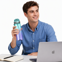 Bouteilles de sport transparentes en Tritan+PP anti-fuite avec anneau parfumé remplaçable pour boire directement, compatibles lave-vaisselle, pour le bureau, la randonnée et le camping