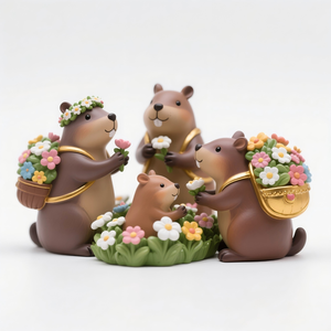 Adorabile Statuetta in Resina di Famiglia di Capibara con Cesto di Fiori, Graziosa Statua Animale per Arredamento Casa, Regalo Emozionante per la Festa della Mamma - Product Image 1