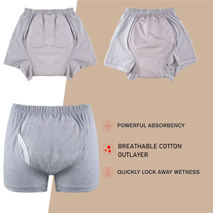 Pantalon d'incontinence réutilisable en coton pour hommes 300 ML Volume d'urine absorbant Boxer Slip Design pour l'incontinence masculine - Product Image 2