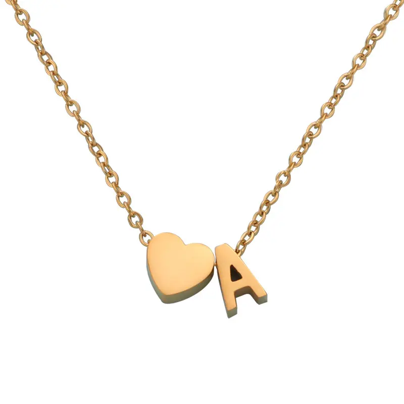 Jewellery Women Chain 18K Gold Plated Initial Letter Love Custom Small Charm Choker Necklace Initial Letter With The Heart M