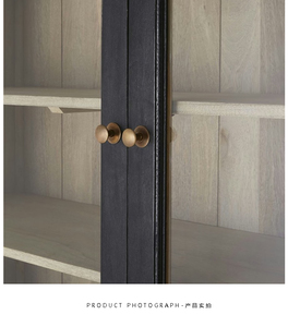 Vetrina Espositiva Intagliata in Legno di Rovere Antico Stile Francese Libreria Nera da Soggiorno Mobile Contenitore - Product Image 6