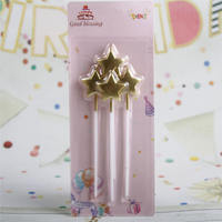 Bougie de gâteau en forme d'étoile à cinq branches et de cœur, élégante, longue, colorée or, rose et rouge, pour fête d'anniversaire, lot de 4