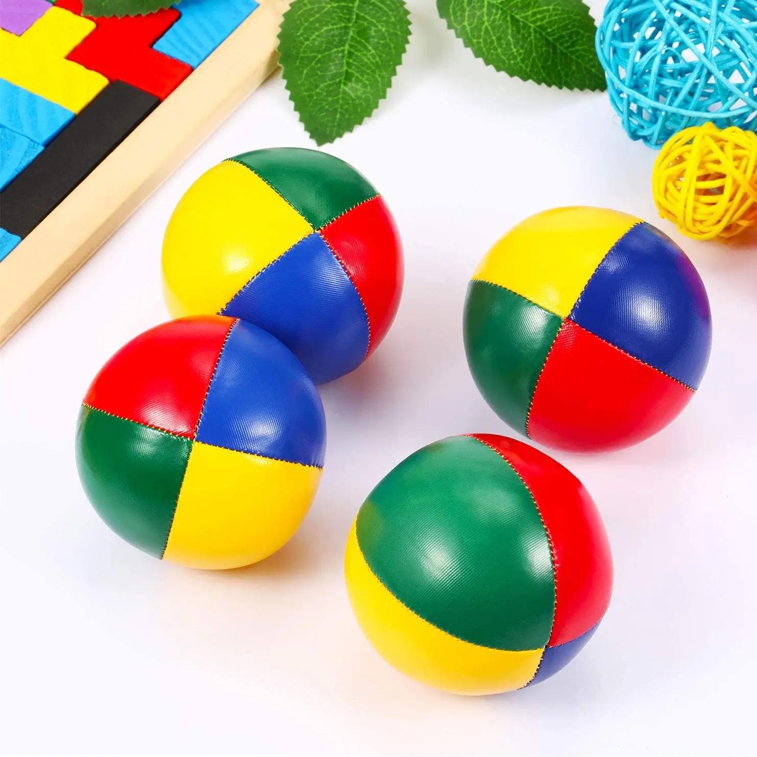 Yeni tasarım dayanıklı yumuşak Pu deri hokkabazlık topu özel renkli paketlenmiş hokkabazlık topları Set yetişkinler için eğlenceli oyunlar çocuklar