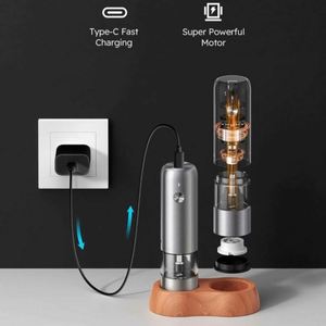 Mini Electric Salt and <b>Pepper</b> <b>Grinder</b> Set USB Rechargeable Silver Stainless Steel Eco-Friendly - Product Image 4