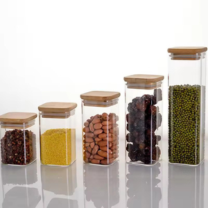 Pot de conservation alimentaire en verre borosilicate de haute qualité, design nordique moderne, préservation de la fraîcheur, écologique, résistant à la chaleur, couvercle en bambou - Product Image 2
