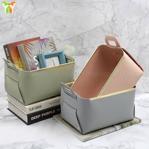 YY Stock Leather Folded Metal Wire Storage <strong>Basket</strong> With Handles Baby <strong>Gift</strong> <strong>Basket</strong> Pu Leather <strong>Basket</strong> in Bulk - Product Image 1