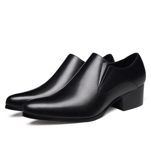 Nouvelles chaussures pour hommes à talons hauts et bout pointu, en cuir de vachette pleine fleur, tendance, rehaussantes - Product Image 3