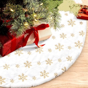 Adornos Navideños Artesanales, Decoraciones Navideñas, Falda para Árbol de Navidad con Estampado de Copos de Nieve en Blanco, Plateado y Dorado - Product Image 4