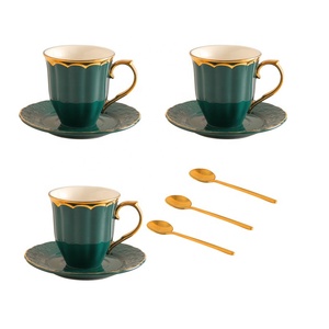 Nouveaux services à café et à thé de style anglais de luxe, couleur verte, peints en or - Product Image 6