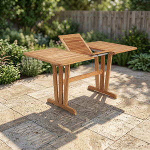 Table de salle à manger extérieure rectangulaire extensible en teck massif moderne pour 10 personnes, design écologique, imperméable, construction durable et stable - Product Image 4