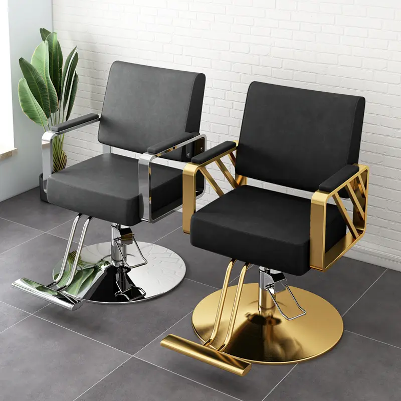 Cheap Price Hydraulic Pump Up And Down Luxury Golden Frame Adjustable Swivel Salon Equipment Barber Shop Chair For Sale