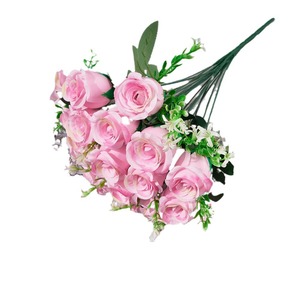 Non. Bouquet de roses artificielles, 18 têtes, fleurs en soie, décoration de mariage, arrangement pour salon - Product Image 5