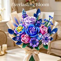 Bloques de Construcción de Ramo de Rosas Violetas Botánicas 11103, Flor Eterna, Regalo para San Valentín, Navidad, Cumpleaños y Festividades