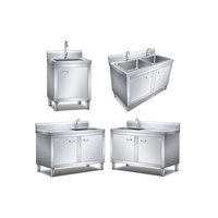 Personnalisé SS 304 Acier Inoxydable Double Cuvette Évier À Main Cuisine Commerciale Restaurant Table Évier Armoire Avec Porte Charnière