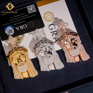 Colgante de Moissanita de Moda, Colgante de Jesús, Plata de Ley 925, Moissanita con Incrustaciones de Diamantes, Joyería con Certificado GRA y Caja de Regalo - Product Image 3