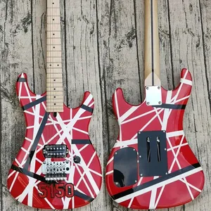 Eddie Van Halen 5150 Replica de baixo elétrico grande cabeça de guitarra branco listra preta vermelho florido rosa Tremolo corpo cinza pescoço bordo