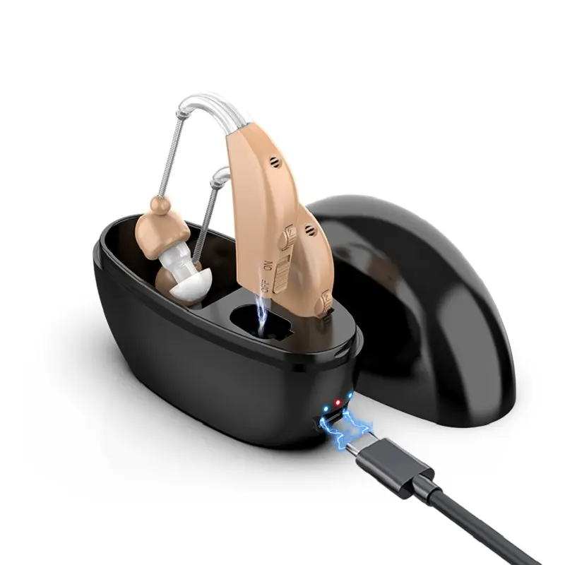 Portable Sound Amplifier Noise Cancelling BTE Cheap Price Rechargeable Ear Hearing Aid for Sever Hearing Loss