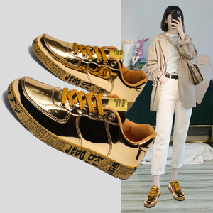 Calzado Deportivo Retro Brillante Unisex con Cordones, Estilo Clásico para Caminar, Calzado Informal a la Moda, Parte Superior de PU, Entresuela de Goma - Product Image 2