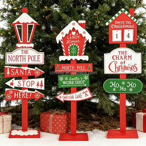 Christmas <b>Wooden</b> House-Shaped Eco-Friendly Outdoor Pole Insertion Courtyard Sign Plaque for Lawn Decoration - Product Image 1