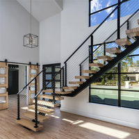 CBMMart Conception haut de gamme Main courante Garde-corps Escaliers en bois de chêne blanc massif Escalier à limon simple en acier au carbone