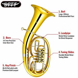<span class=keywords><strong>Corneta</strong></span> Bb con 4 válvulas rotatorias, trompa alta <span class=keywords><strong>de</strong></span> latón con lacado dorado, trompa bajo para actuaciones en banda y escenario - Product Image 1