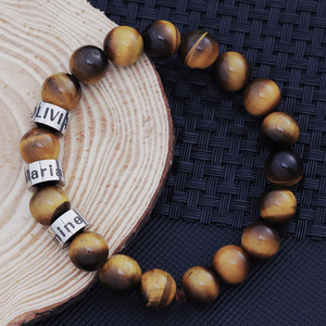 <b>Mens</b> Logo Laser Custom Spacers Beaded <b>Bracelets</b> Tiger Eye <b>Bracelet</b> Matte Lava Rock Volcanic Stone <b>Beads</b> for <b>Men</b> Stretch <b>Bracelet</b> - Product Image 2