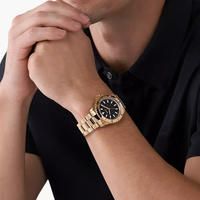 Montre de Plongée de Luxe Mosanto à Quartz pour Homme, Cadran Texturé Linéaire, Lunette Dentée, Bracelet en Acier Bicolore, Chronographe Jour/Date, Étanche 50m