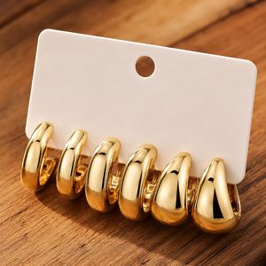 New Fashion Gold <b>C</b> Shape Big Water Drop Hoop Earrings Sets for Women Jewelry Party Gift Fashion Stud Earrings - Product Image 5