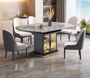 ชุดโต๊ะอาหารทรงกลมสไตล์โมเดิร์นหรูหรา <span class=keywords><strong>พร้อม</strong></span>โต๊ะพับ<span class=keywords><strong>ได้</strong></span> ท็อปหิน สำหรับ 6 ที่นั่ง <span class=keywords><strong>พร้อม</strong></span>ตู้เก็บของ - Product Image 3