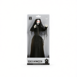 Decorazione di Halloween: Figura di Fantasma in Plastica con Lungo Vestito Nero e Viso Bianco per Decorazioni per Feste di Halloween - Product Image 1